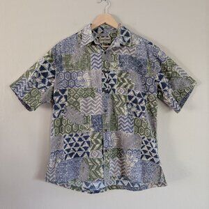 Cooke Street Honolulu Geometric Patchwork Tribal Hawaiian Shirt Mens M Aloha